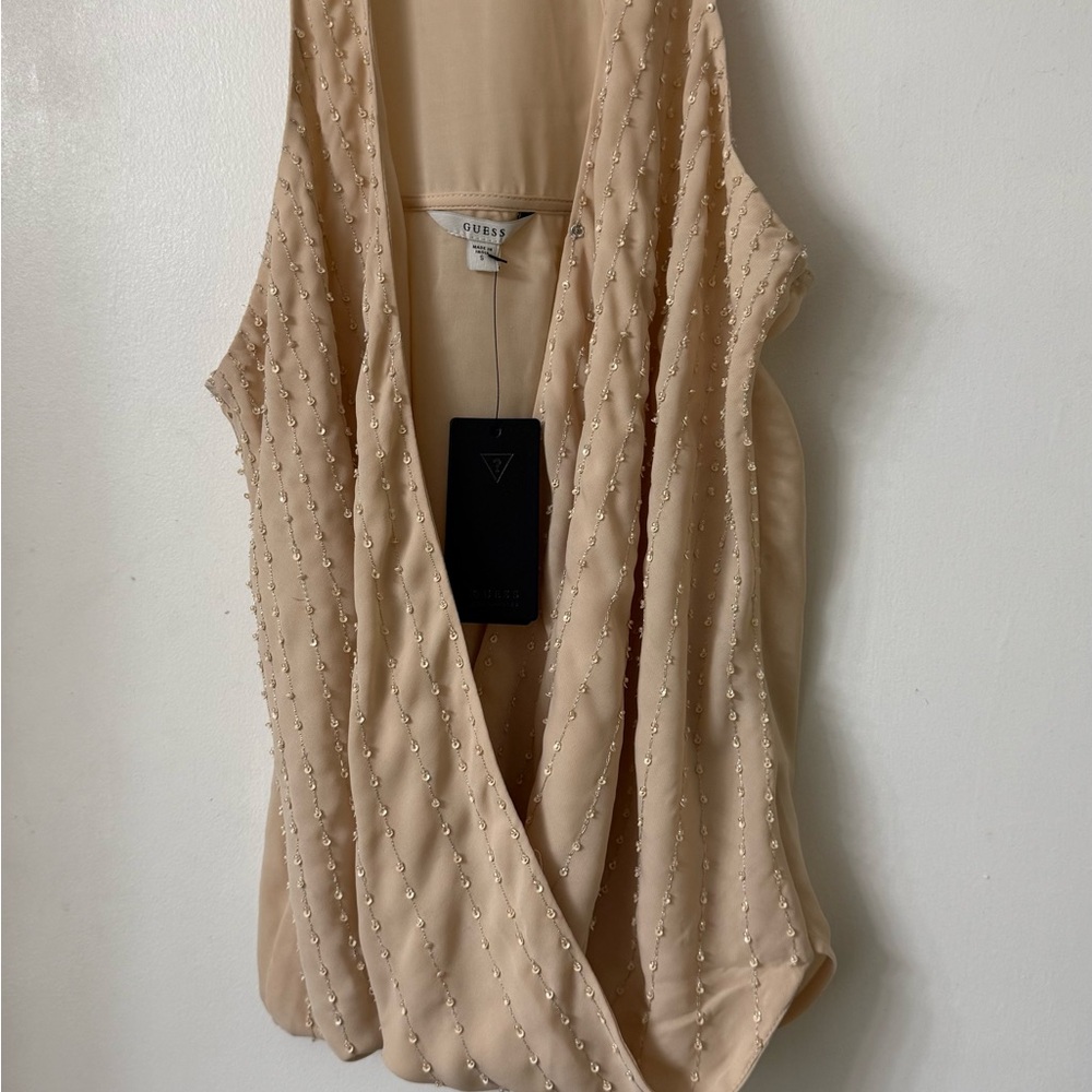 Beaded Beige Sleeveless Top